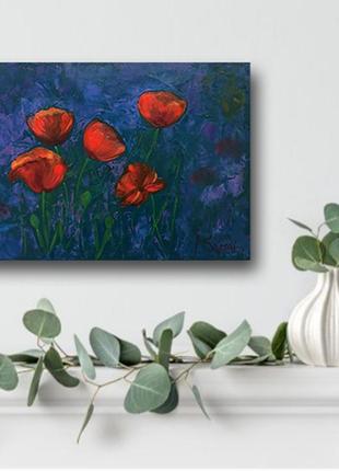 Poppy flower oil painting. Wildflower painting3 photo