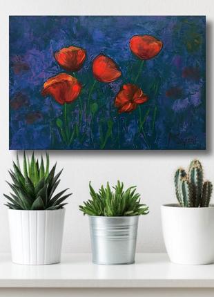 Poppy flower oil painting. Wildflower painting