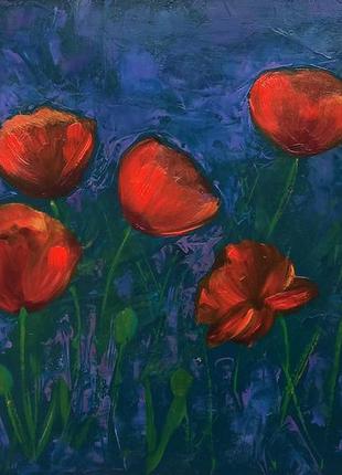 Poppy flower oil painting. Wildflower painting2 photo