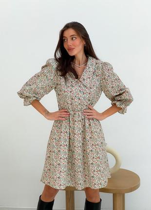 Shirt-dress with collar in floral print in cottage core style