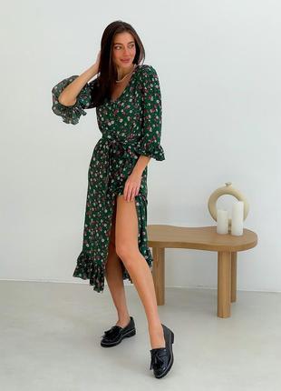 Wrap-dress in floral print with frills6 photo