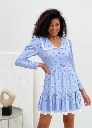 Dress in floral print with collar and frills6 photo