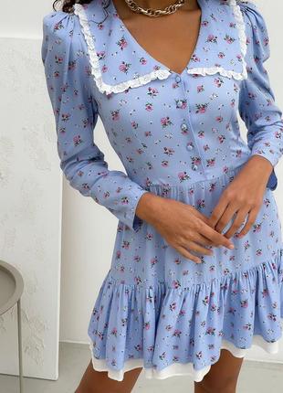 Dress in floral print with collar and frills3 photo