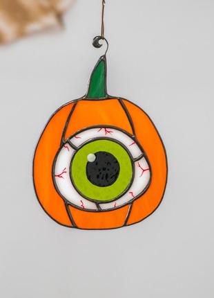 Halloween pumpkin eye stained glass suncatcher