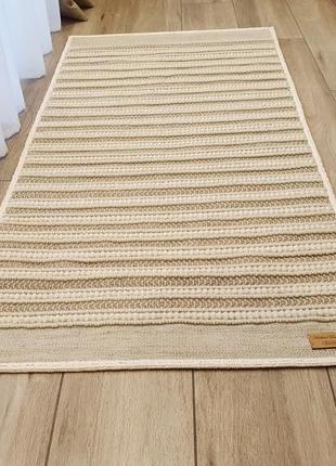 Bedside woven wool and jute rug striped2 photo