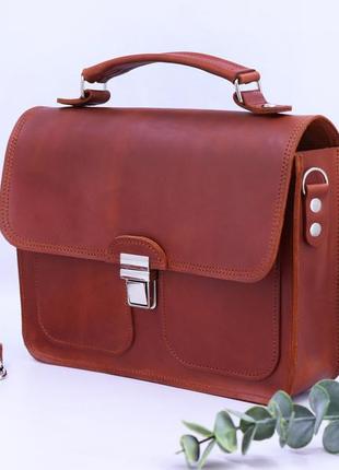 Women's leather briefcase bag with top handle and shoulder strap1 photo