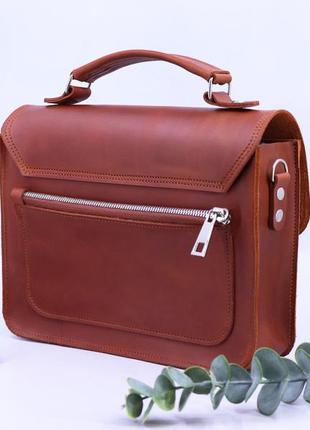 Women's leather briefcase bag with top handle and shoulder strap2 photo