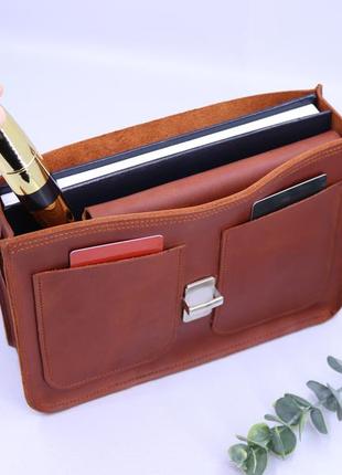 Women's leather briefcase bag with top handle and shoulder strap3 photo