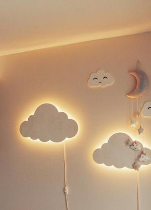 Cloud Night Light for Baby Room. Wood Kids Lamp