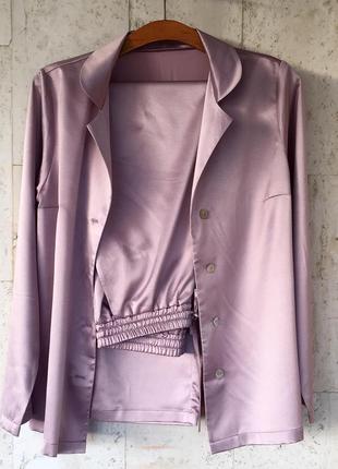 Elegant Dusty pink silk loungewear set. Classic silk long pajama set.7 photo