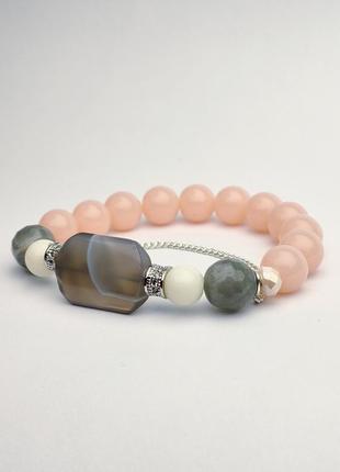 Pink bracelet with chain and natural stones3 photo