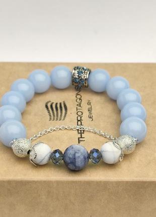 Blue bracelet with chain and natural stones2 photo