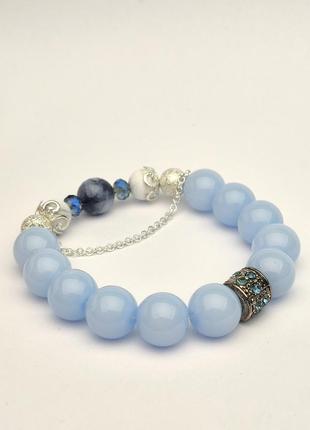 Blue bracelet with chain and natural stones3 photo