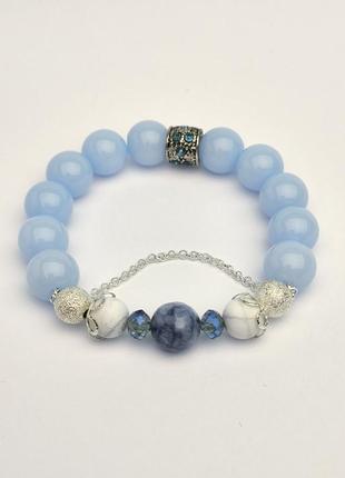 Blue bracelet with chain and natural stones4 photo