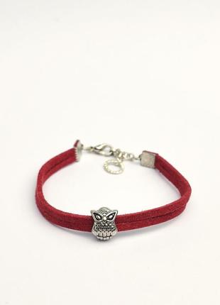 Suede bracelet - amulet with charm "Wise owl"2 photo