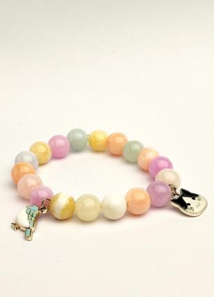 Bracelet with natural stone - Morganite and pendant "Kitty and bird"2 photo