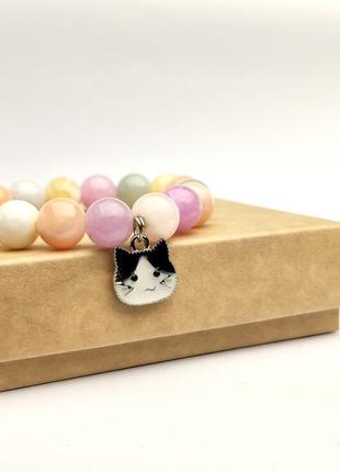 Bracelet with natural stone - Morganite and pendant "Kitty and bird"4 photo