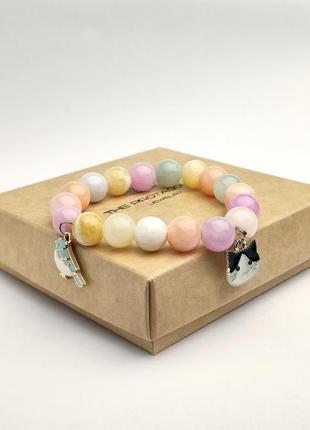 Bracelet with natural stone - Morganite and pendant "Kitty and bird"3 photo
