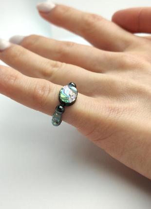 Green ring with treated glass and natural mother-of-pearl2 photo