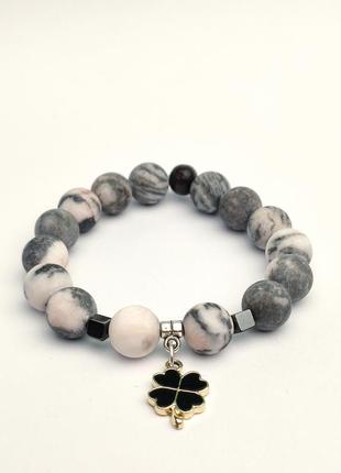 Bracelet with natural stones and pendant "Clover"3 photo