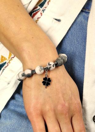 Bracelet with natural stones and pendant "Clover"