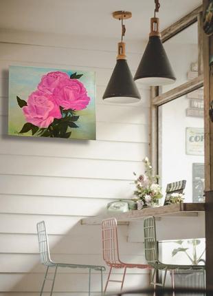 Still life rose flower oil painting. Pink rose flower wall décor3 photo