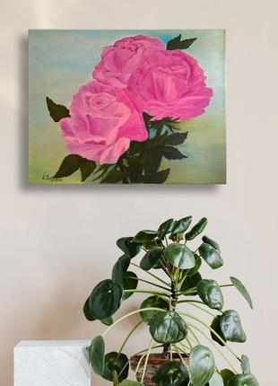 Still life rose flower oil painting. Pink rose flower wall décor6 photo
