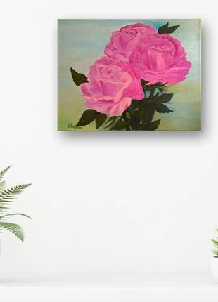 Still life rose flower oil painting. Pink rose flower wall décor5 photo