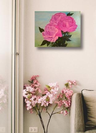 Still life rose flower oil painting. Pink rose flower wall décor8 photo