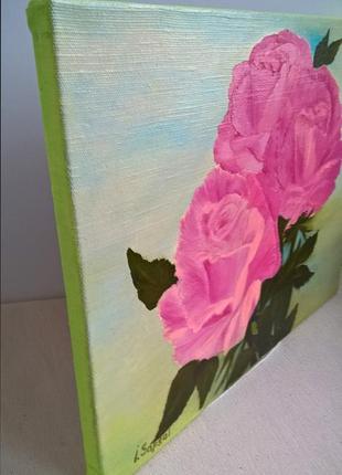 Still life rose flower oil painting. Pink rose flower wall décor9 photo