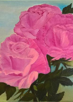Still life rose flower oil painting. Pink rose flower wall décor2 photo