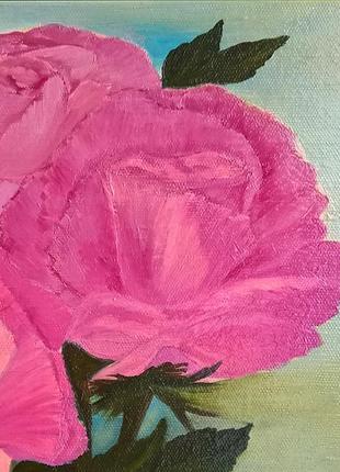 Still life rose flower oil painting. Pink rose flower wall décor7 photo