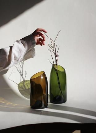 Upcycled wine bottle vase, eco friendly home decor, glass vase, matte vase, minimalist vase2 photo