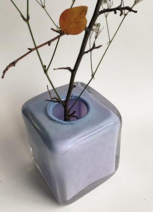 Hand blown glass vase Cube lilac3 photo