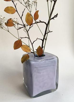 Hand blown glass vase Cube lilac