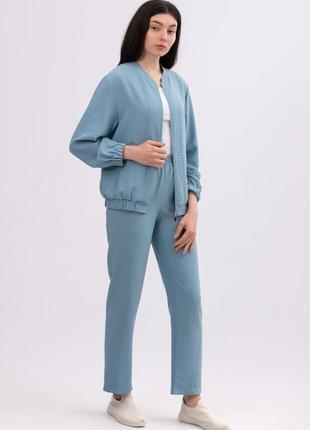 Blue trousers made of viscose linen of a free cut 71532 photo