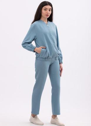 Blue trousers made of viscose linen of a free cut 71536 photo