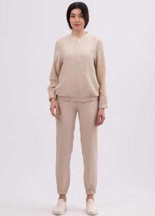 Beige trousers made of viscose linen of a free cut 71526 photo