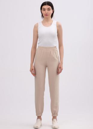 Beige trousers made of viscose linen of a free cut 7152