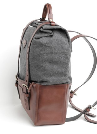 Bull's leather and stonewashed canvas backpack3 photo