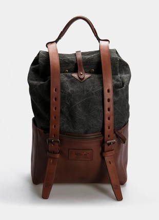 Bull's leather and stonewashed canvas backpack4 photo