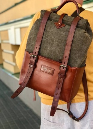 Bull's leather and stonewashed canvas backpack5 photo