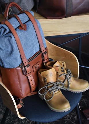 Bull's leather and stonewashed canvas backpack6 photo