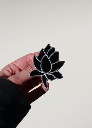Black plant stained glass brooch pin, Minimalist brooch2 photo