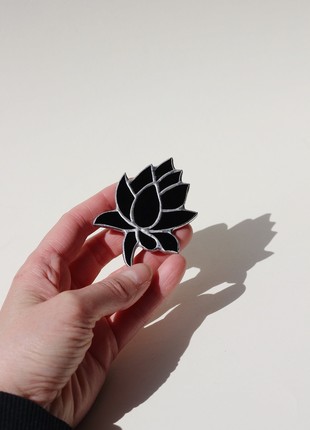 Black plant stained glass brooch pin, Minimalist brooch4 photo