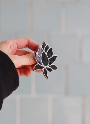 Black plant stained glass brooch pin, Minimalist brooch6 photo