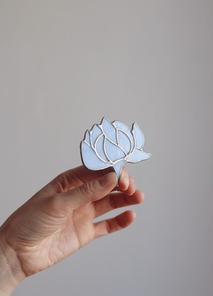 Peony stained glass brooch pin, Plant brooch7 photo