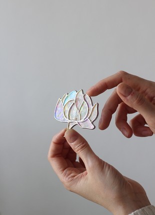 Stained glass brooch Peony, transparent3 photo