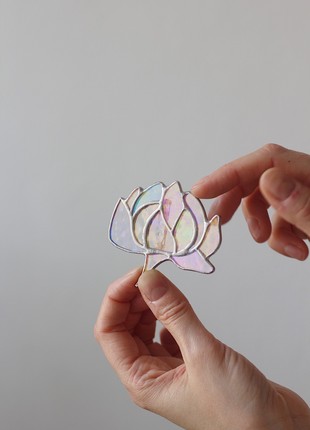 Stained glass brooch Peony, transparent8 photo