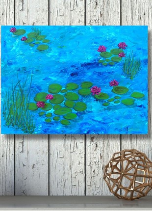 Water lilies painting. Landscape water painting.